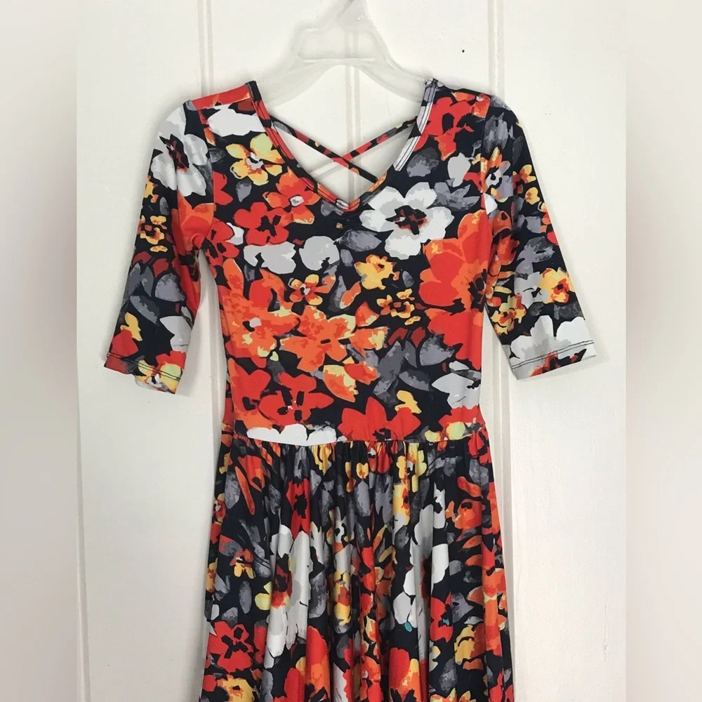 Girls Dot Dot Smile Multicolor Round Neck Graphic Flower Floral Dress 5 / 6 XS